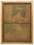 INCREDIBLE LARGE FRAMED COURTING SCENE PAINTED TAPESTRY, early 1900s!! - Old Europe Antique Home Furnishings
