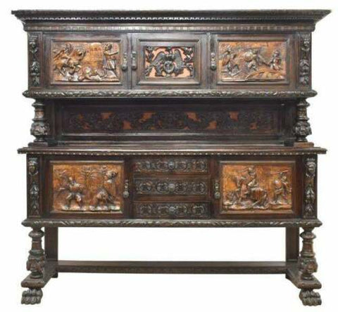 Italian Cabinet / Sideboard, Antique Renaissance Revival Walnut Sideboard, Early 1900s!! - Old Europe Antique Home Furnishings