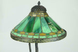 Lamp, Tiffany, Slag Glass, Green Molten Art Deco Bronze, 1920's Lovely Vintage - Old Europe Antique Home Furnishings