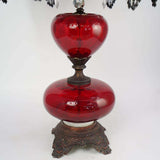 Lamp, Bordello Red Glass, Satin, Lace, Continental, 20th C., Gorgeous Lampshade!! - Old Europe Antique Home Furnishings