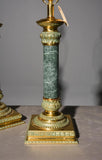 Lamps, Brass & Green Empire / Classical Style Marble Column Lamps, Pair, 20th C - Old Europe Antique Home Furnishings
