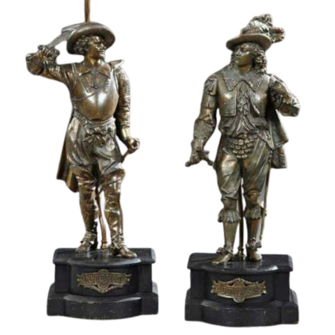 Lamps, Pair, Spelter Figures, Large Copper Plated, Late 19th C., 1800's, Classy! - Old Europe Antique Home Furnishings