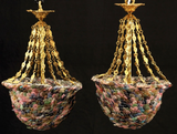 Lanterns, Hanging, (2) Crystal and Bronze Dore & Colored Glass, Lovely, Vintage! - Old Europe Antique Home Furnishings