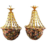 Lanterns, Hanging, (2) Crystal and Bronze Dore & Colored Glass, Lovely, Vintage! - Old Europe Antique Home Furnishings