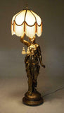 Gorgeous Large figural lamp of a Greek Maiden. Gold painted composition. - Old Europe Antique Home Furnishings