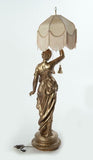 Gorgeous Large figural lamp of a Greek Maiden. Gold painted composition. - Old Europe Antique Home Furnishings