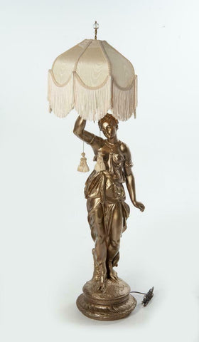 Gorgeous Large figural lamp of a Greek Maiden. Gold painted composition. - Old Europe Antique Home Furnishings