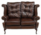 Loveseat, Queen Anne Style, Tufted Brown Leather Wingback, See Matching!! - Old Europe Antique Home Furnishings