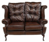 Loveseat, Queen Anne Style Brown Leather Wingback, English, See Matching! - Old Europe Antique Home Furnishings