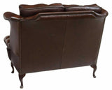 Loveseat, Queen Anne Style Brown Leather Wingback, English, See Matching! - Old Europe Antique Home Furnishings