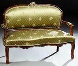 Loveseat, French Louis XV Style, Petite, Green, Silk, Early 20th C.!! - Old Europe Antique Home Furnishings