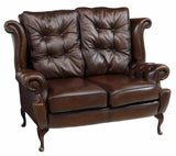 Loveseat, Queen Anne Style Brown Leather Wingback, English, See Matching! - Old Europe Antique Home Furnishings