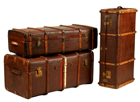Luggage, Suitcases, Trunks, Travel, Set of 3, Medium Brown Tones, Vintage!! - Old Europe Antique Home Furnishings