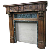 Antique Mantle, Palacial European Walnut w/ Verde Marble Inset, Gorgeous,1800s!! - Old Europe Antique Home Furnishings