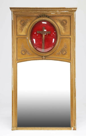 Mirror, French Style, Large, Gold Framed, Mirror With Crucifix, Vintage - Old Europe Antique Home Furnishings