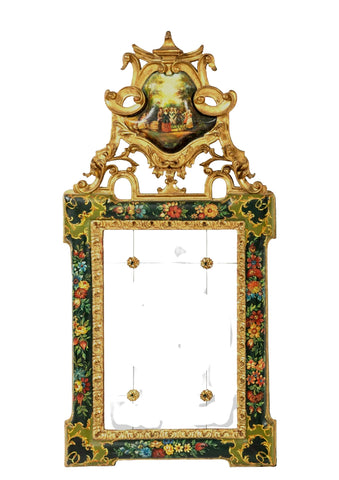 Antique Mirror, Gilt, Venetian Painted,  Courtship Scene,  19-20th C.!! - Old Europe Antique Home Furnishings