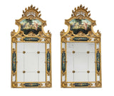 Mirrors, Venetian Painted Carved Wood, Pair, Giltwood Frames, H 35", Vintage!! - Old Europe Antique Home Furnishings