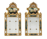 Mirrors, Venetian Painted Carved Wood, Pair, Giltwood Frames, H 35", Vintage!! - Old Europe Antique Home Furnishings