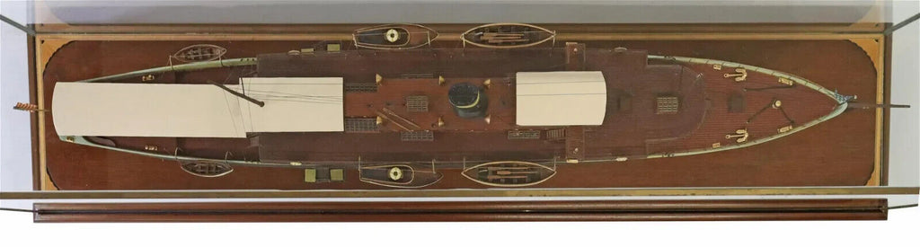 Model Ship, Large Glazed Case, U.S. Steam Yacht, Inlaid Border, 50.5 W ...