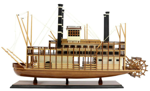 Model Ship, Steamship,Large Rotating Paddlewheel, Wooden Stages, Unique, 1900's - Old Europe Antique Home Furnishings