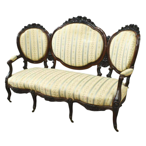 Antique Sofa, Napoleon III French, Triple Back, 19th C., 1800s, Gorgeous! - Old Europe Antique Home Furnishings