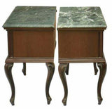 Night Stands, Two, Italian Mahogany Green Marble-Top Bedside Cabinets, 1900's!! - Old Europe Antique Home Furnishings