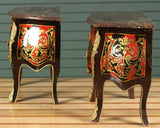 Night Stands, Commodes, Pair, Marble Top, Boulle Style Model,Diminutive, VintageAA - Old Europe Antique Home Furnishings