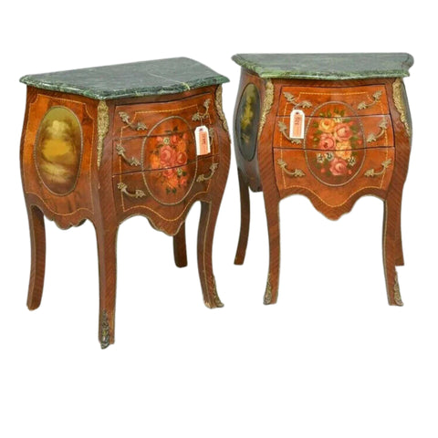 Night Stands, Side Tables, French Style, Pair, Marble Top Chests, Handsome Set!! - Old Europe Antique Home Furnishings