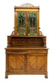 OUTSTANDING CONTINENTAL ART NOUVEAU STAINED GLASS SIDEBOARD, early 1900s!! - Old Europe Antique Home Furnishings