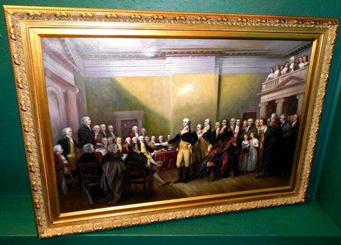 Oil Painting, Washington's Farewell Address, Signed, Political Figures, Framed!! - Old Europe Antique Home Furnishings