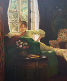 Oil on Canvas, Painting, Large, Decorative, Of A Young Girl Suggestively Posed!! - Old Europe Antique Home Furnishings
