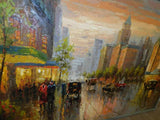 Painting, Oil on Canvas, French Street Scene, Monumental, Framed, 73" x 49.25"! - Old Europe Antique Home Furnishings