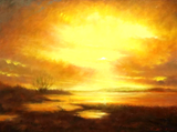 Painting, Oil on Canvas, "Sunset Canyon Lake", Chris De Dier, (B.1958), 30"x40"! - Old Europe Antique Home Furnishings