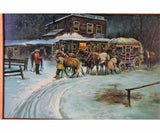 Painting, Oil on Canvas, 'Wells Fargo Stagecoach", Awesome Snow Scene Painting! - Old Europe Antique Home Furnishings