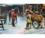 Painting, Oil on Canvas, 'Wells Fargo Stagecoach", Awesome Snow Scene Painting! - Old Europe Antique Home Furnishings