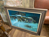 Painting, Oil on Canvas, 'Wells Fargo Stagecoach", Awesome Snow Scene Painting! - Old Europe Antique Home Furnishings