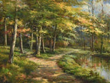Painting, Oil on Canvas, Forest Path, Signed, Framed, 30" X 40", Vintage!! - Old Europe Antique Home Furnishings