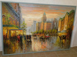Painting, Oil on Canvas, French Street Scene, Monumental, Framed, 73" x 49.25"! - Old Europe Antique Home Furnishings