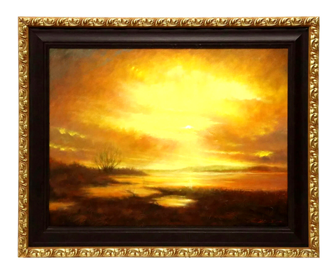 Painting, Oil on Canvas, "Sunset Canyon Lake", Chris De Dier, (B.1958), 30"x40"! - Old Europe Antique Home Furnishings