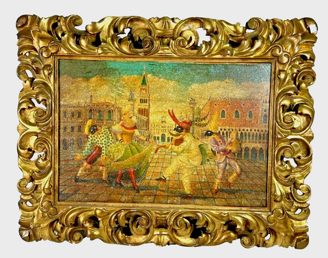 Painting, Venice Carnival Scene, Oil On Canvas, Gorgeous Frame,Vintage / Antique - Old Europe Antique Home Furnishings