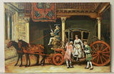 Painting on Canvas, Horses and Stagecoach, Colorful Scene, Handsome Painting !! - Old Europe Antique Home Furnishings