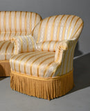 Parlor Set, Vintage, Napoleon III Style Crapeau Settee, 2 Chairs & Stool, Seats! - Old Europe Antique Home Furnishings
