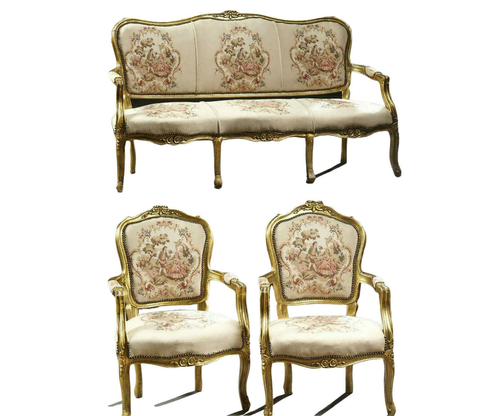 Parlor Set, Settee, Chairs, Two Louis XV Style Three-Piece Gilt