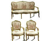 Parlor Set, Settee, Chairs, Two Louis XV Style Three-Piece Gilt Parlor Suite! - Old Europe Antique Home Furnishings