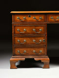 Partner's Desk, Antique / Vintage, George II Style Walnut Burgundy Leather Top! - Old Europe Antique Home Furnishings
