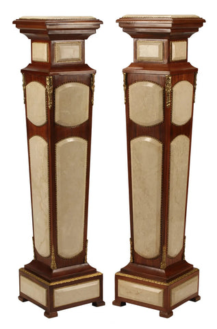 Pedestals, Pair, Bronze & Marble Inlaid Stands, Beautiful Decor, Vintage!! - Old Europe Antique Home Furnishings