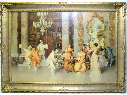 Print, Framed, European, Large, Interior Scene, Vintage, 20th C. Beautiful!! - Old Europe Antique Home Furnishings