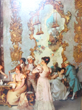 Print, Framed, European, Large, Interior Scene, Vintage, 20th C. Beautiful!! - Old Europe Antique Home Furnishings