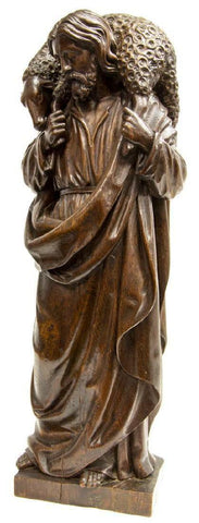 HANDSOME RELIGIOUS FINELY CARVED WOOD FIGURE CHRIST & LAMB, Antique!!! - Old Europe Antique Home Furnishings