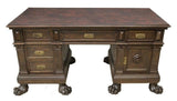 Desk, Renaissance Revival Walnut Pedestal, Early 1900s, Handsome Piece !! - Old Europe Antique Home Furnishings